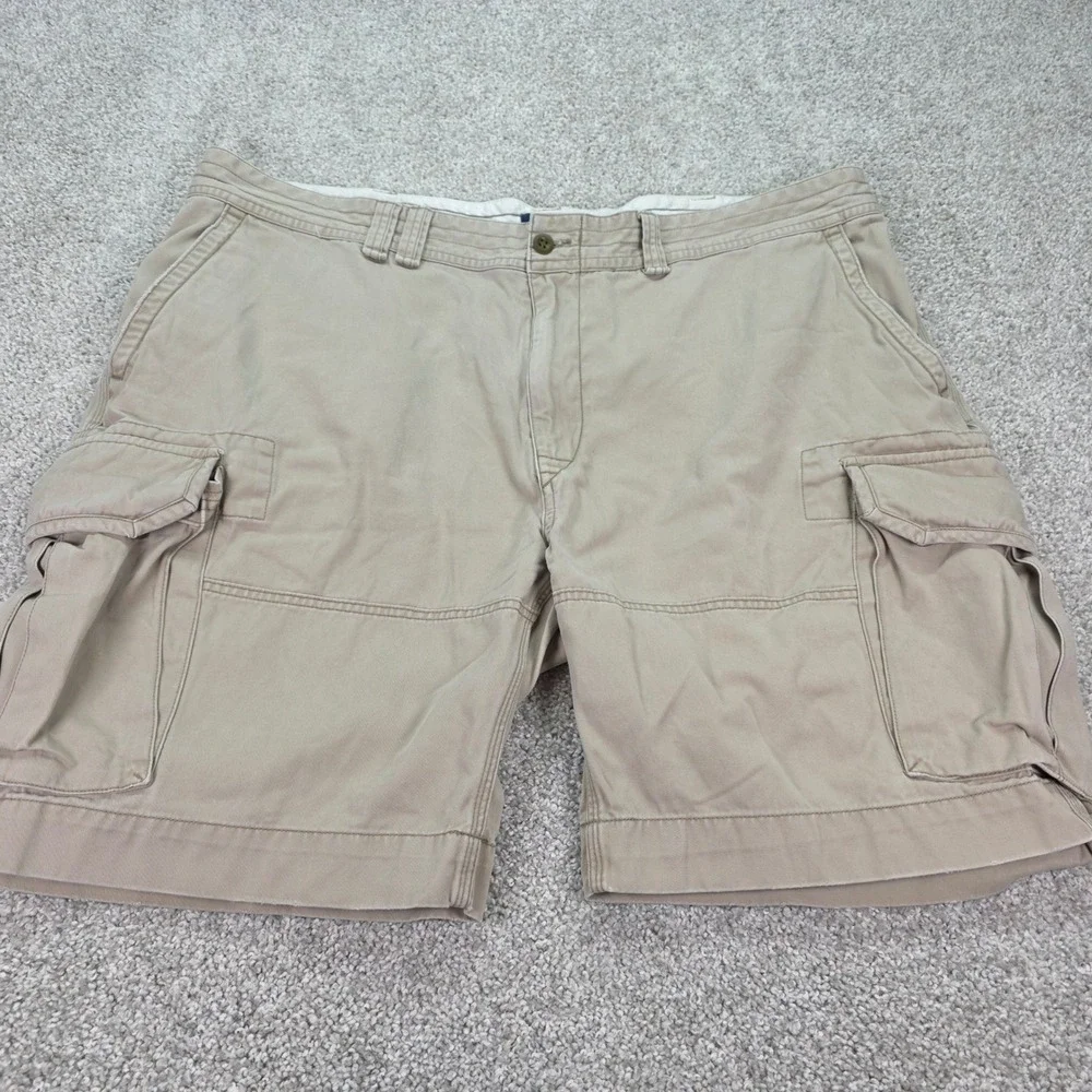 Polo Ralph Lauren Y2K Mens 46B Distressed Cargo Shorts Tan Khaki‎ Cotton Twill